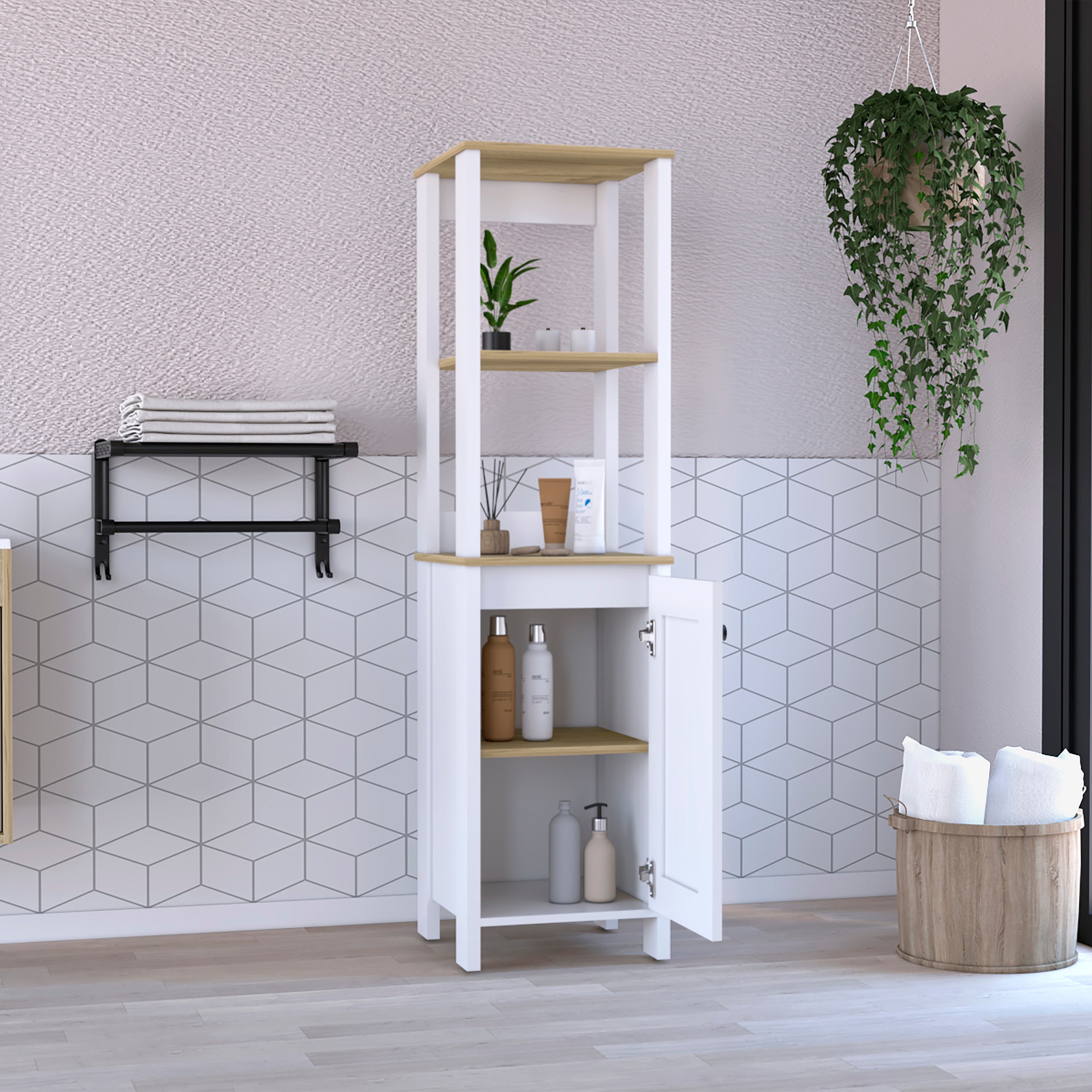 St. Clair Linen Cabinet, Two Interior Shelves, Two Open Shelves, Single Door