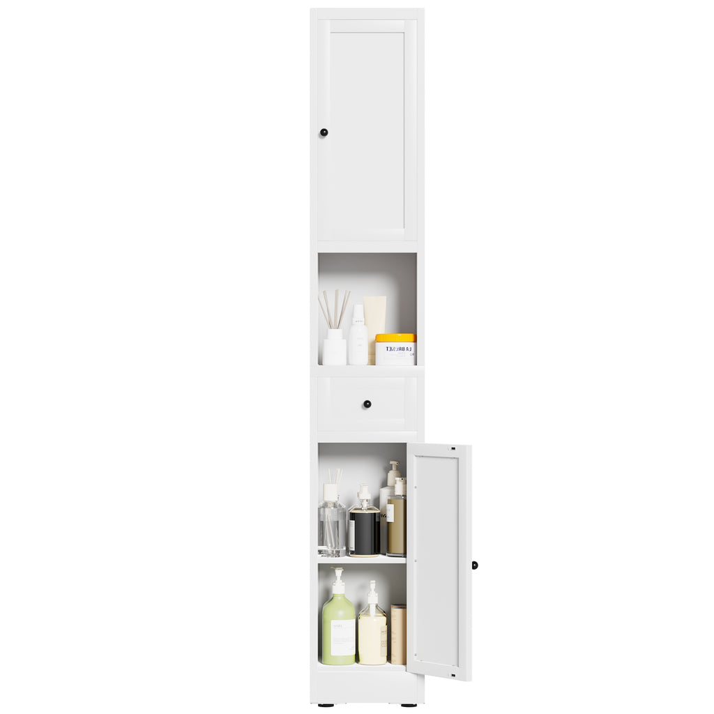 71 Inch Tall Bathroom Storage Cabinet, 5 Tier Narrow Metal Cabinet with 2 Doors & Adjustable Shelves, Freestanding Cabinet for Space Saving in Kitchen, Laundry Room, Pantry, White