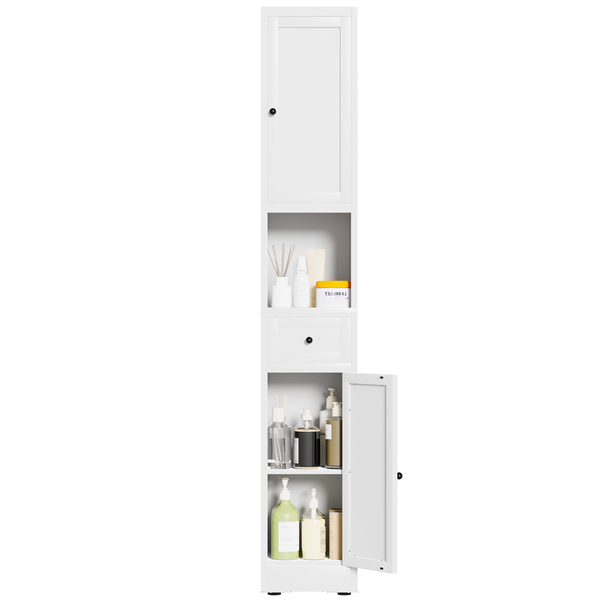 71 Inch Tall Bathroom Storage Cabinet, 5 Tier Narrow Metal Cabinet with 2 Doors & Adjustable Shelves, Freestanding Cabinet for Space Saving in Kitchen, Laundry Room, Pantry, White