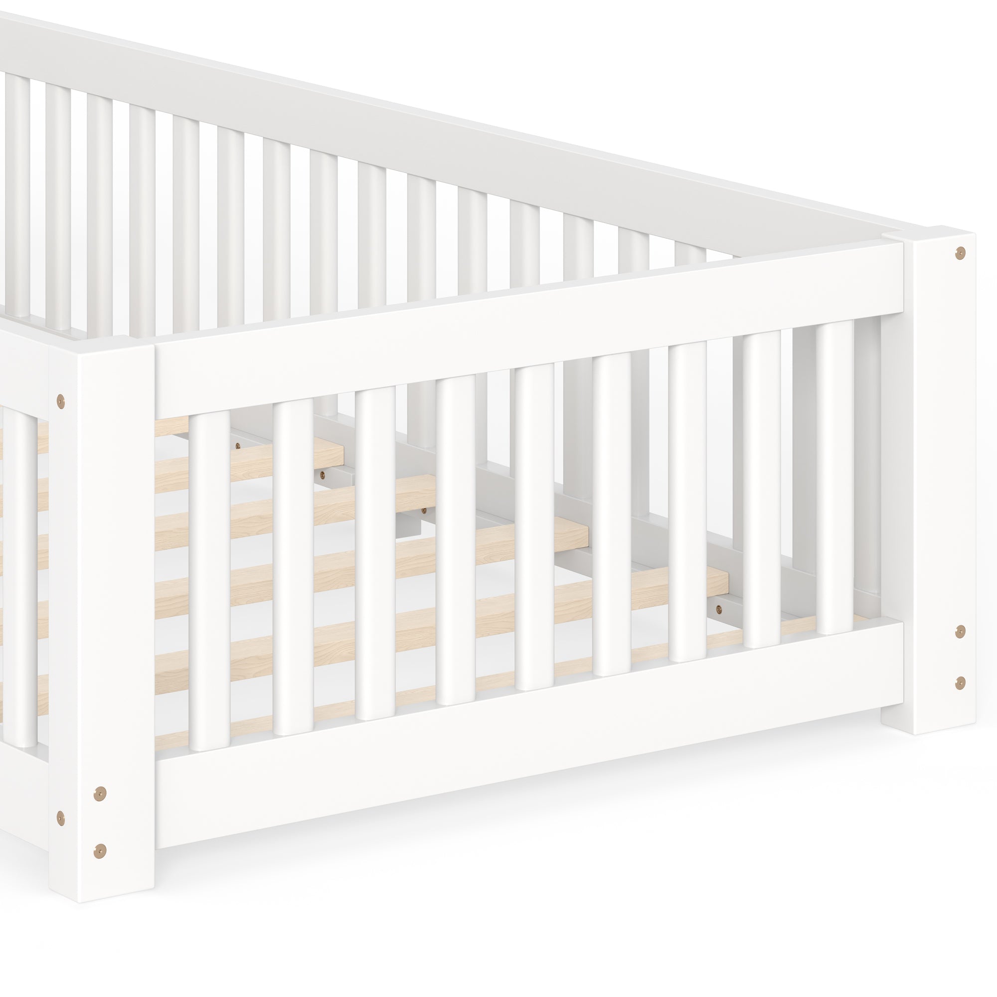 Twin Size Bed Floor Bed with Safety Guardrails and Door for Kids, White