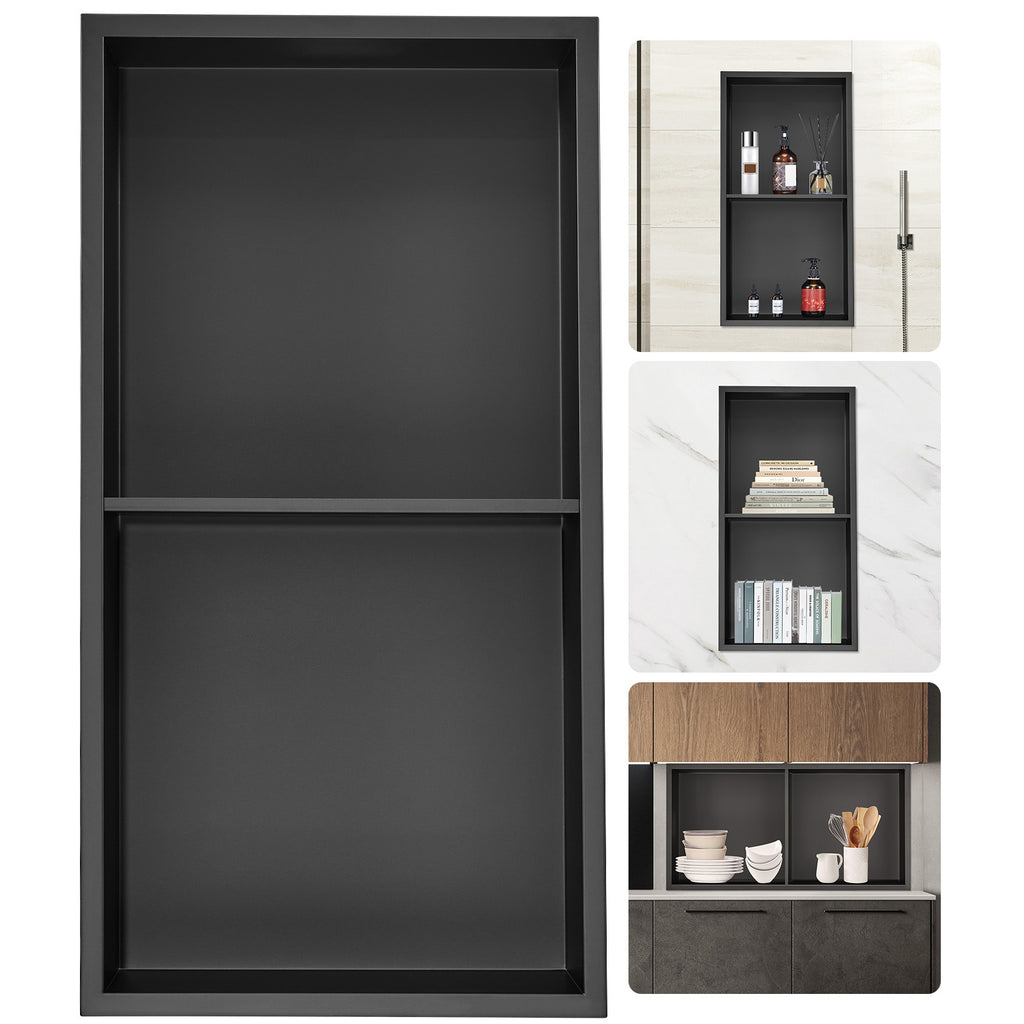 13"x25" No Tile Shower Niche 304 Stainless Steel, Wall Inserted Niche Recessed Double Shelves, Sealed Waterproof Rust Resistant Easy Cleaning Modern Niche for Shower or Soap Storage Bathroom
