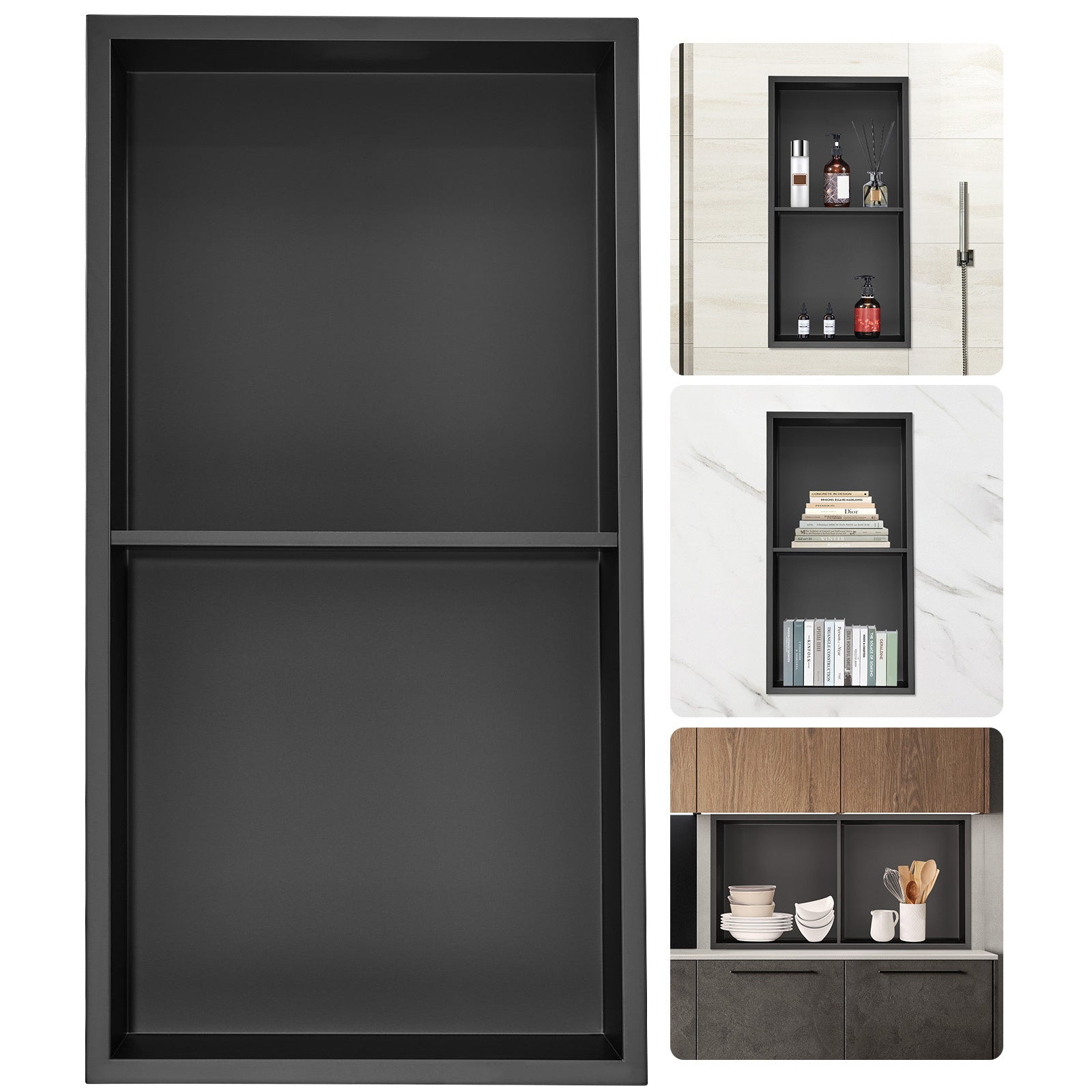 13"x25" No Tile Shower Niche 304 Stainless Steel, Wall Inserted Niche Recessed Double Shelves, Sealed Waterproof Rust Resistant Easy Cleaning Modern Niche for Shower or Soap Storage Bathroom