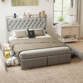 Queen Metal Platform Bed Frame Grey, Storage Headboard with RGB LED & Charging Station