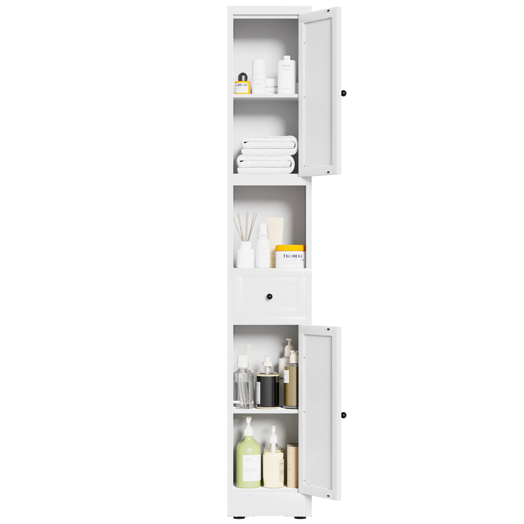 71 Inch Tall Bathroom Storage Cabinet, 5 Tier Narrow Metal Cabinet with 2 Doors & Adjustable Shelves, Freestanding Cabinet for Space Saving in Kitchen, Laundry Room, Pantry, White