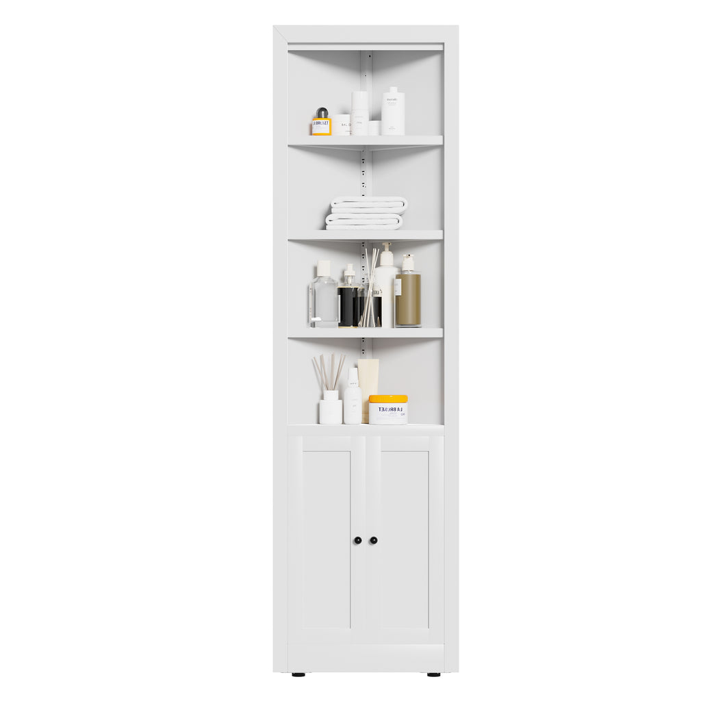 71" Tall Corner Storage Cabinet with 2 Doors, 5 Tier Metal Cabinet with Adjustable Shelves, Freestanding Kitchen Storage for Pantry, Living Room, Bathroom, Laundry Room, Space Saving Furniture, White