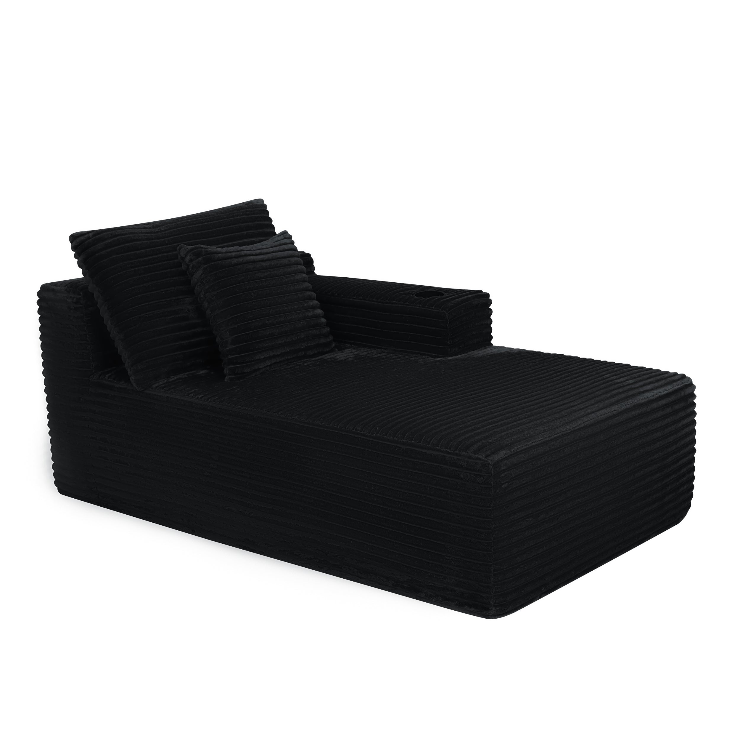 37.5 inch Right chaise longue with plush black velvet, cup holder, flexible matching, mainly for living room use.
