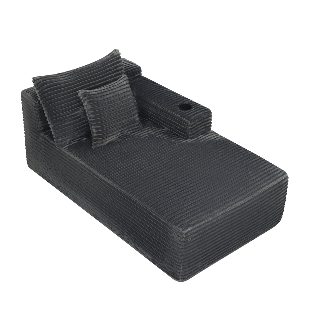 37.5 inch Right chaise longue with plush grey velvet, cup holder, flexible matching, mainly for living room use.