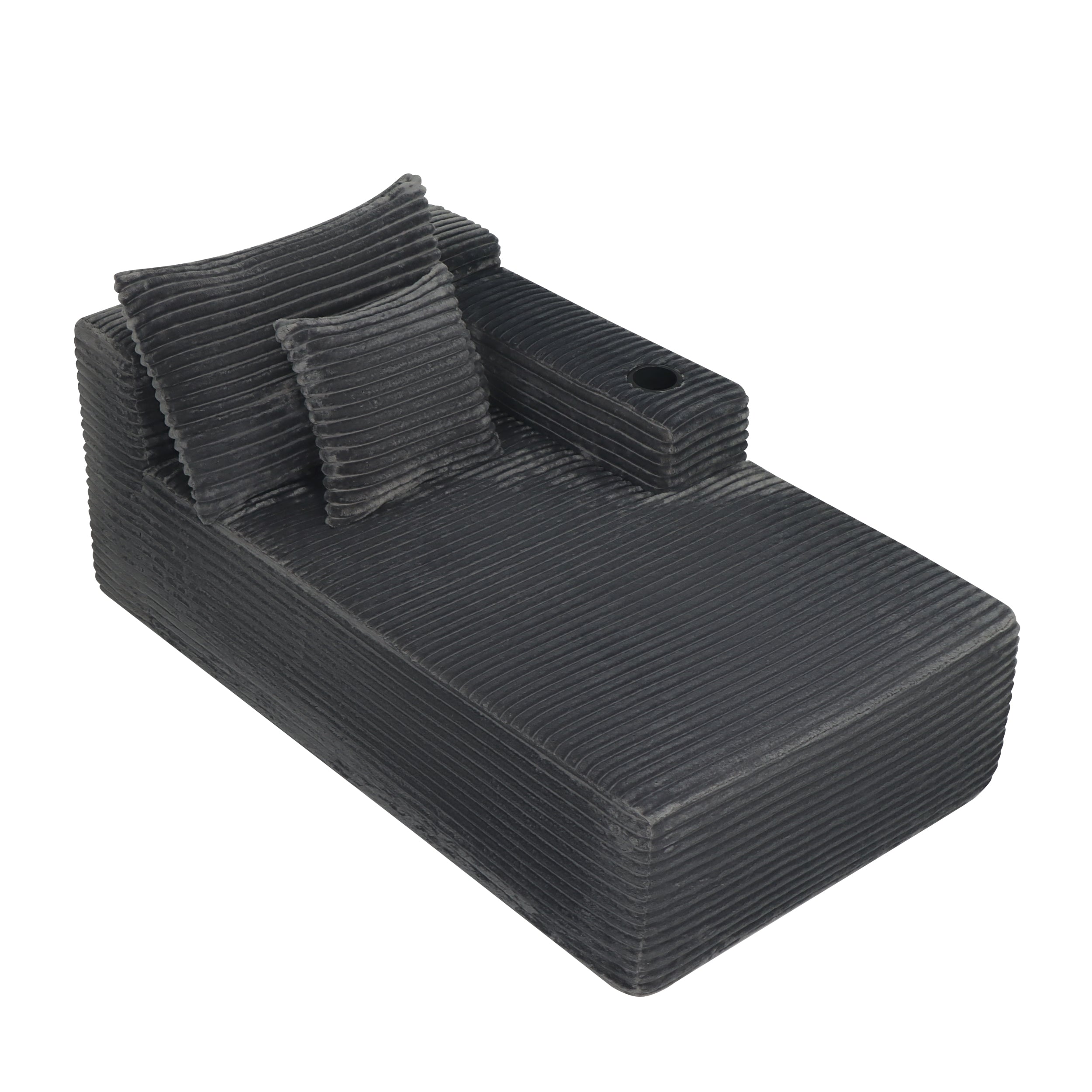 37.5 inch Right chaise longue with plush grey velvet, cup holder, flexible matching, mainly for living room use.