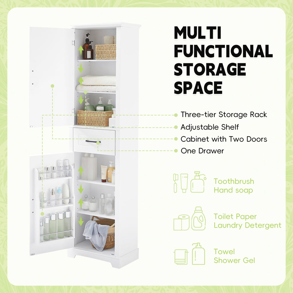 Tall Bathroom Storage Cabinet, Freestanding Storage Cabinet with Two Doors and Adjustable Shelves, Door Shelve Design, MDF Board with Painted Finish, White