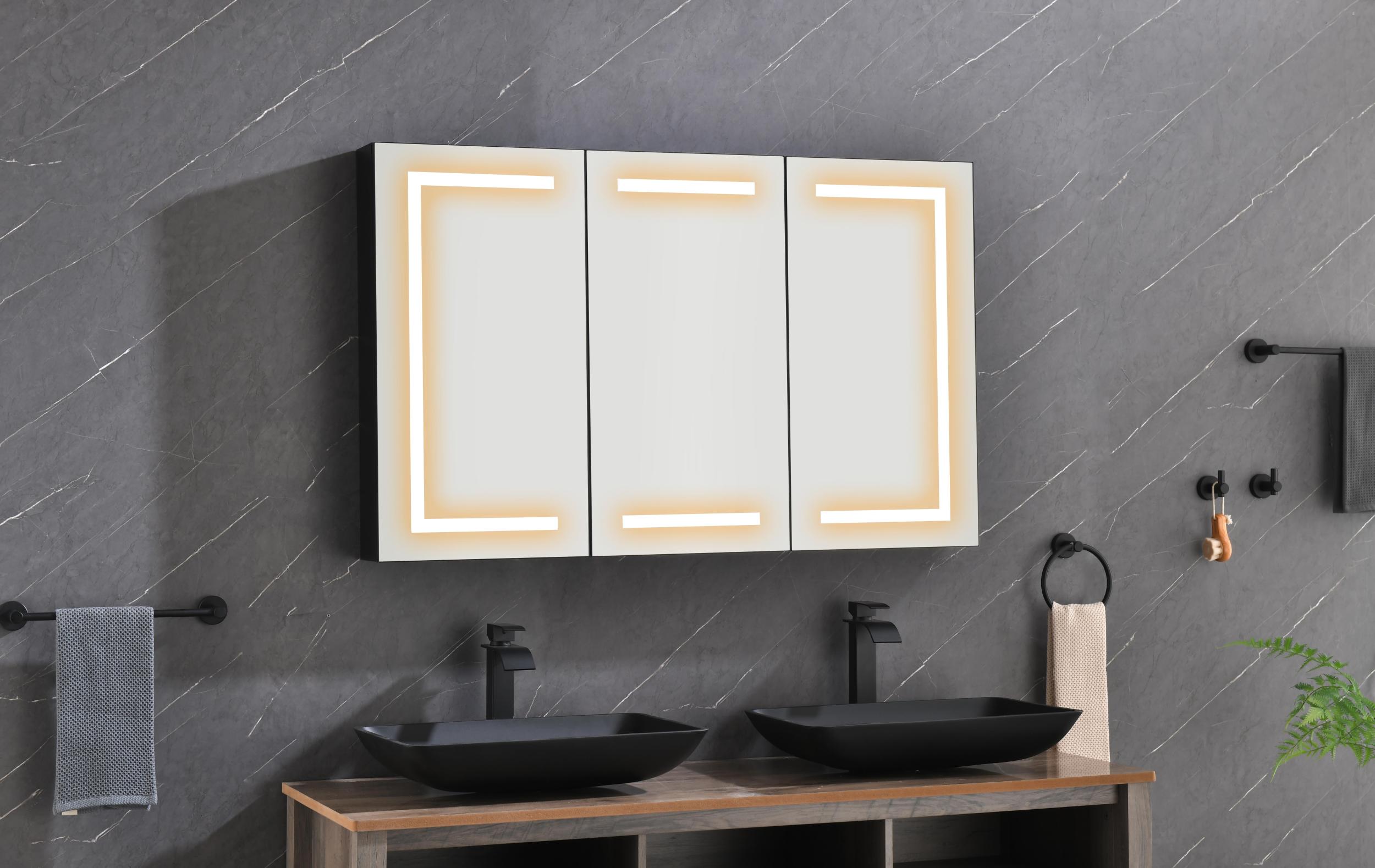 48 x 30 inch LED Lighted Bathroom Medicine Cabinet with Mirror, Sockets, Dimmable, Anti Fog