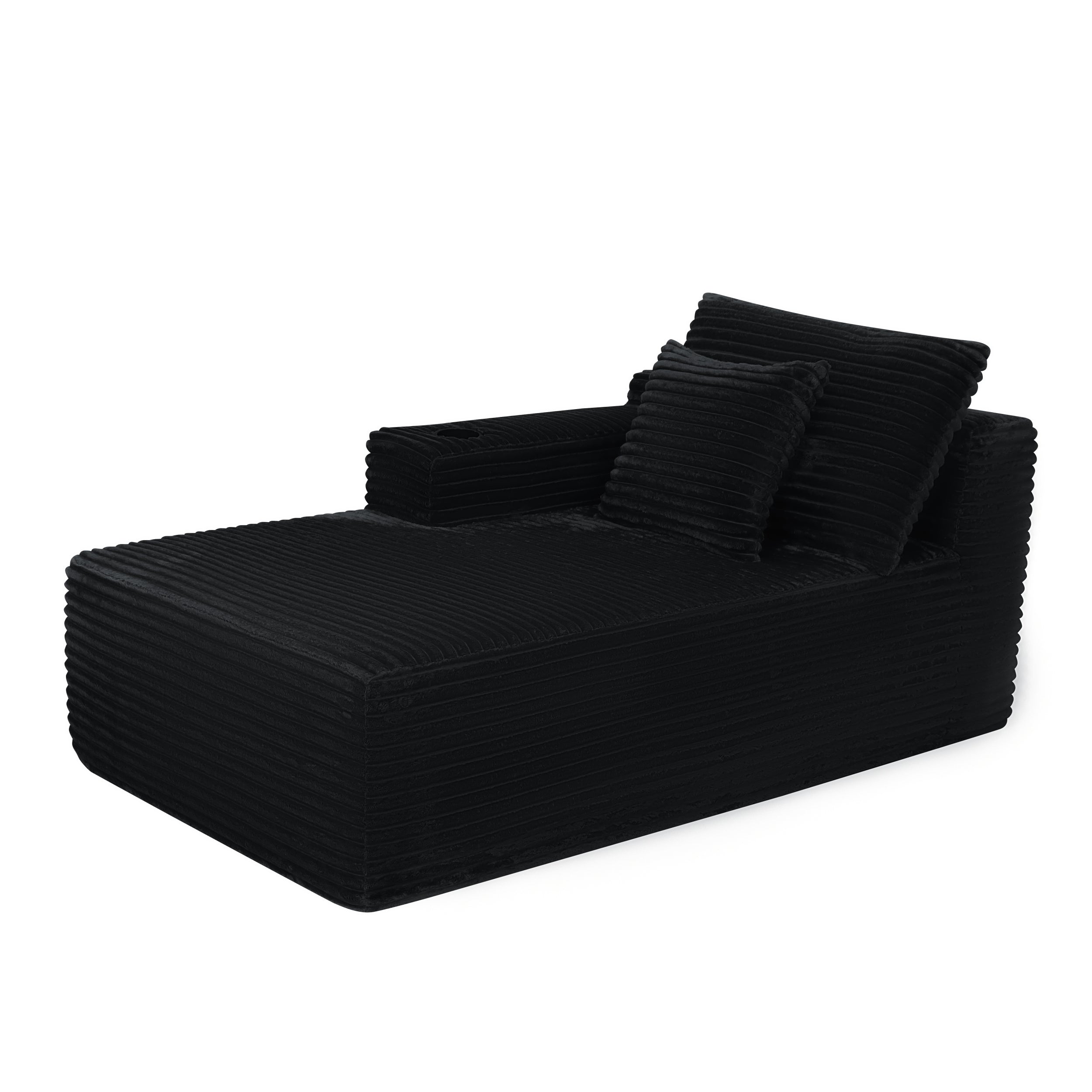 37.5 inch left chaise longue with plush black velvet, cup holder, flexible matching, mainly for living room use.