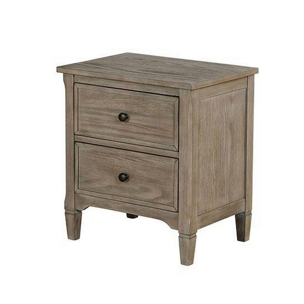 Wire Brushed Warm Gray 1pc Nightstand Bedside Table Round Pull Knobs Bedroom Furniture