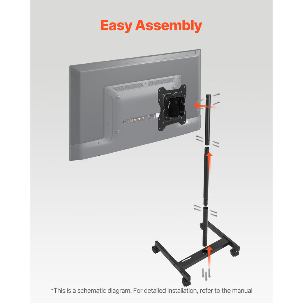Rolling TV Stand, Mobile TV Cart for 17 55 Inch Screens, Portrait to Landscape, Portable TV Stand with Wheels Holds up to 44 lbs for Living Room, Bedroom, Office, Outdoor, Max VESA 200x200mm