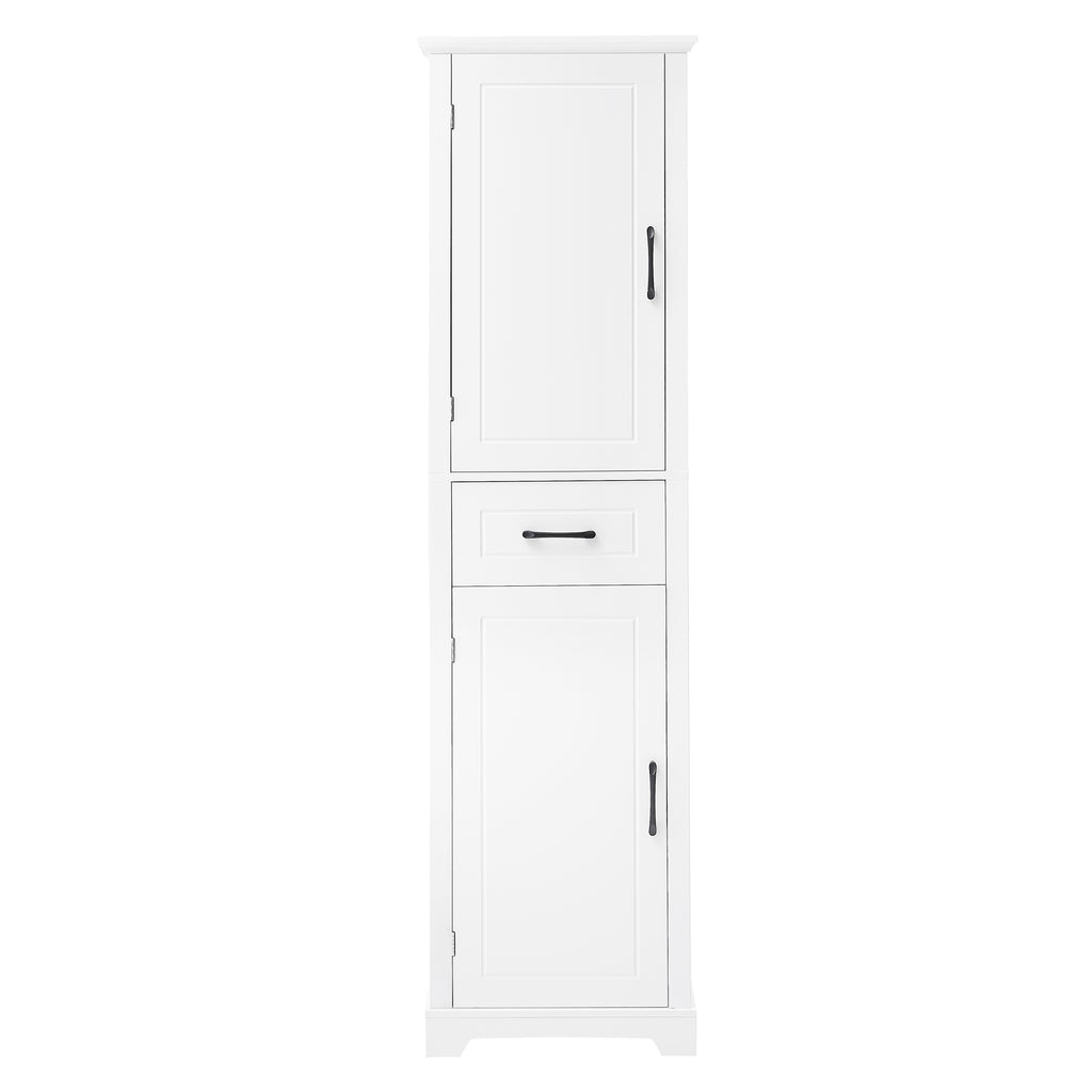 Tall Bathroom Storage Cabinet, Freestanding Storage Cabinet with Two Doors and Adjustable Shelves, Door Shelve Design, MDF Board with Painted Finish, White