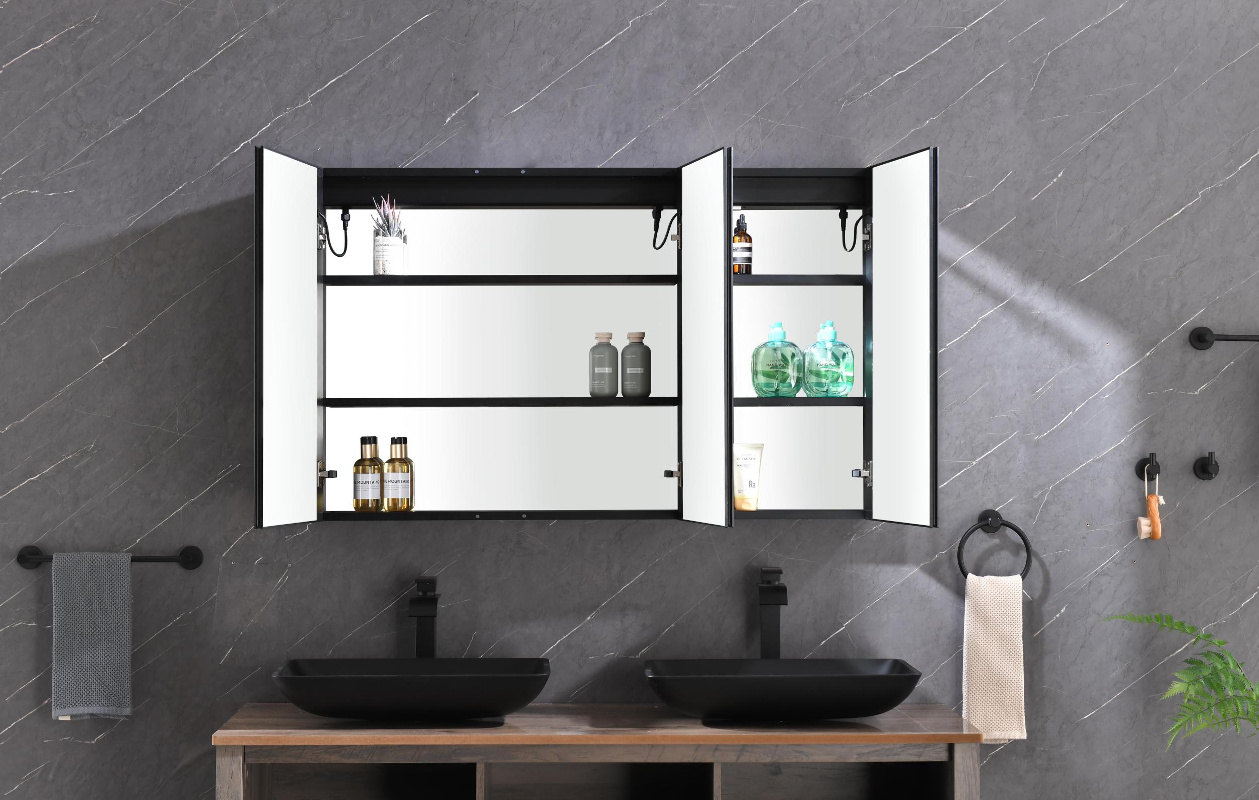 48 x 30 inch LED Lighted Bathroom Medicine Cabinet with Mirror, Sockets, Dimmable, Anti Fog