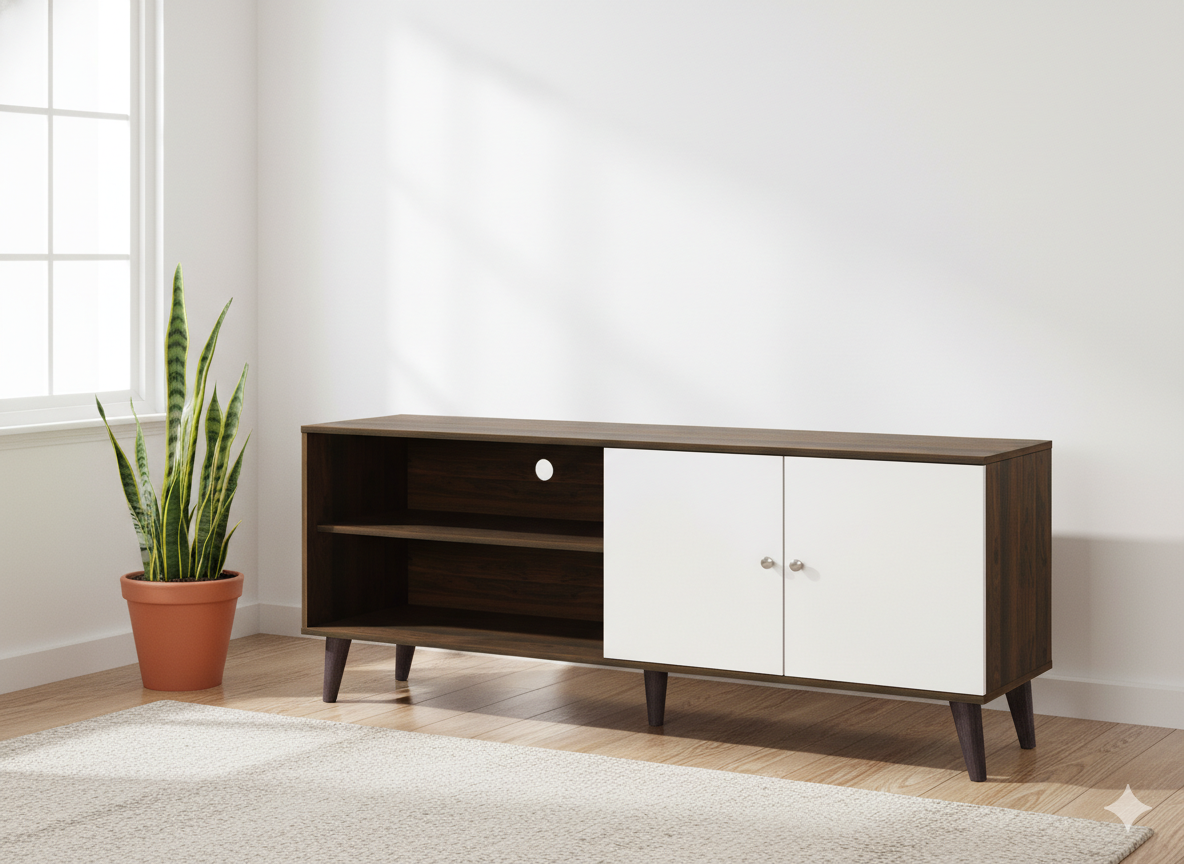 Amidon TV Stand for TVs up to 63", with 2 Storage Shelves& 1 Cabinet, Modern Entertainment Centre for TV in Living Room in Walnut White