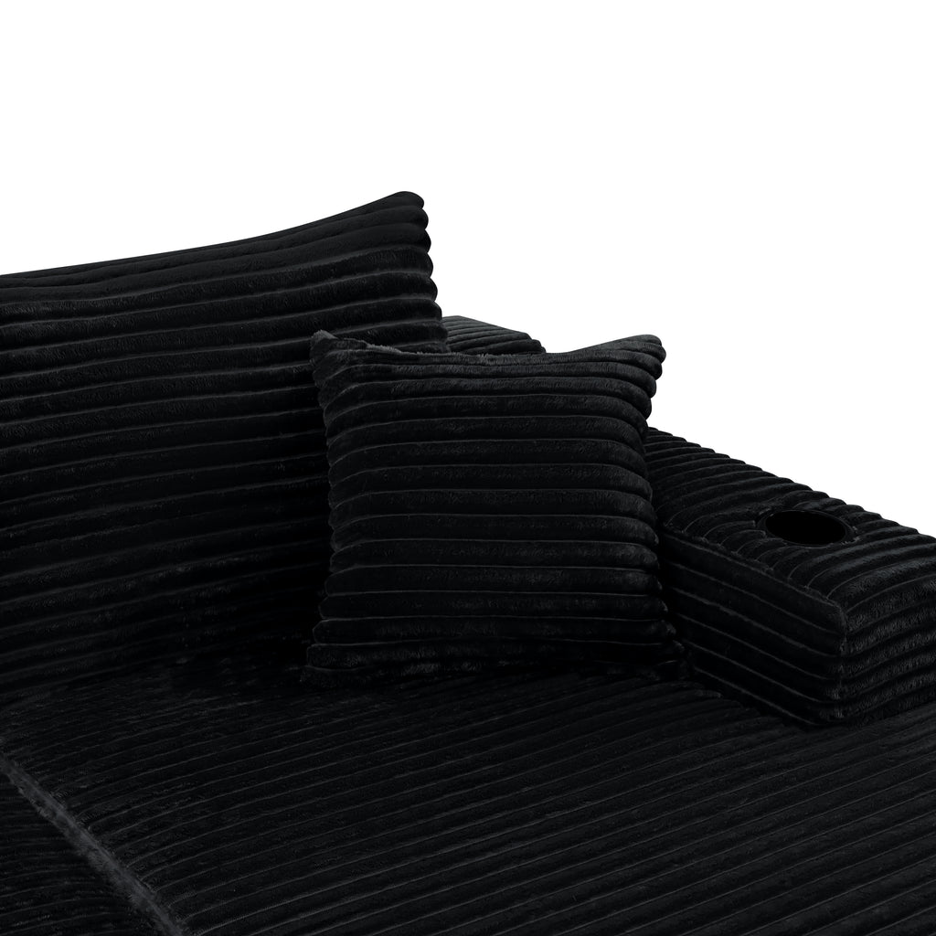 37.5 inch Right chaise longue with plush black velvet, cup holder, flexible matching, mainly for living room use.