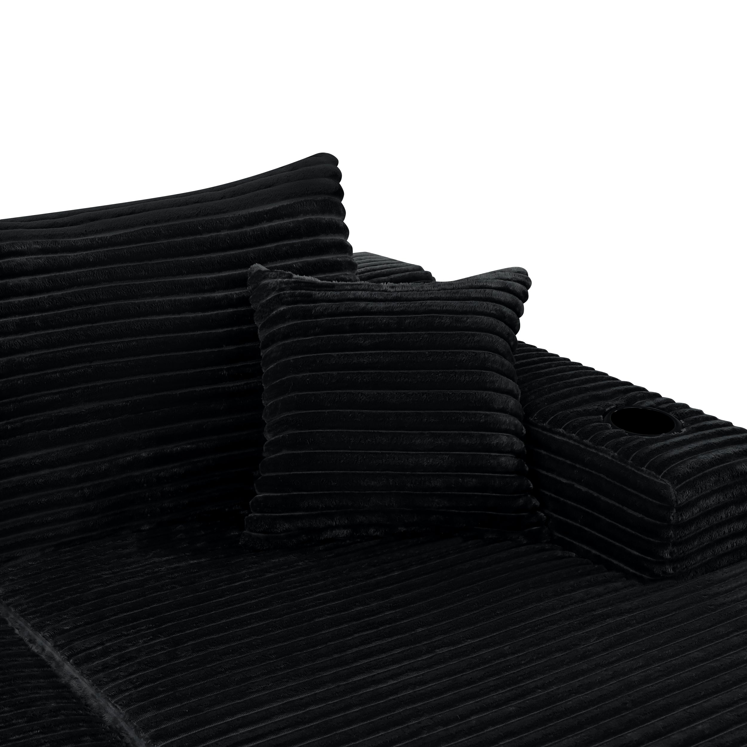 37.5 inch Right chaise longue with plush black velvet, cup holder, flexible matching, mainly for living room use.