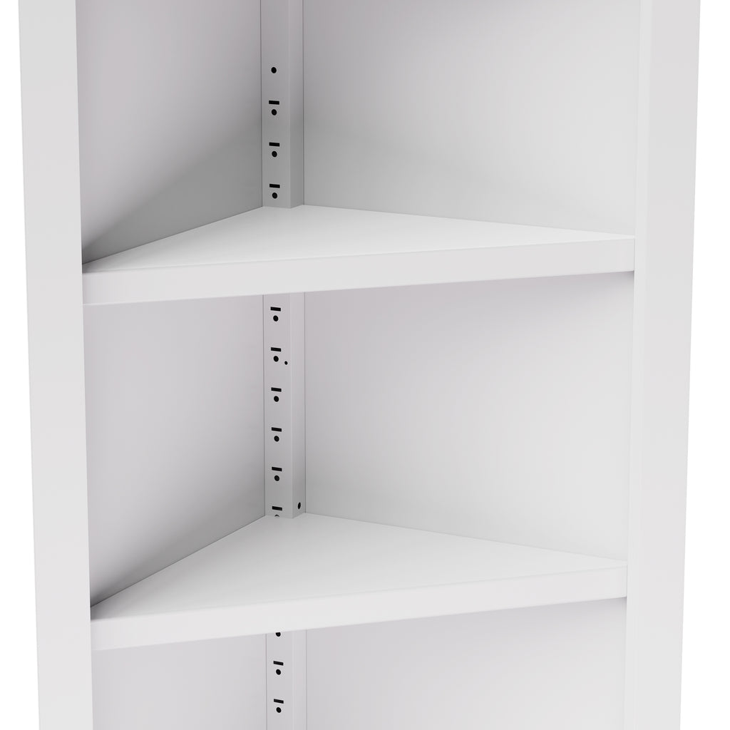 71" Tall Corner Storage Cabinet with 2 Doors, 5 Tier Metal Cabinet with Adjustable Shelves, Freestanding Kitchen Storage for Pantry, Living Room, Bathroom, Laundry Room, Space Saving Furniture, White