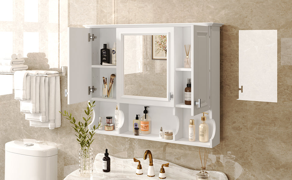 35'' x 28'' Wall Mounted Bathroom Medicine Cabinet, Modern Bathroom Wall Cabinet with Mirror, Mirror Cabinet with Open Shelves