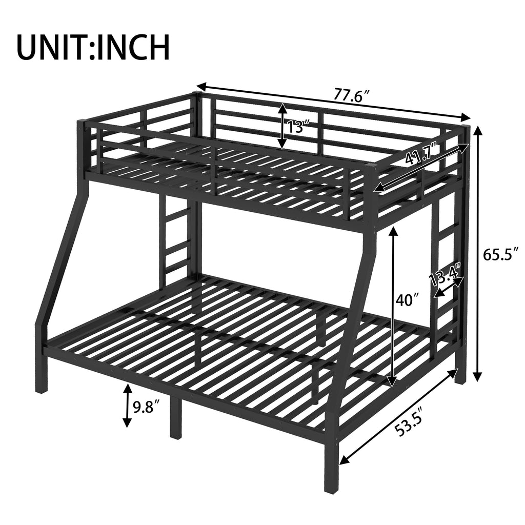 Metal Twin over Full Bunk Bed for Teens and Adults,Space Saving Noise Reduced No Box Spring Needed, Black