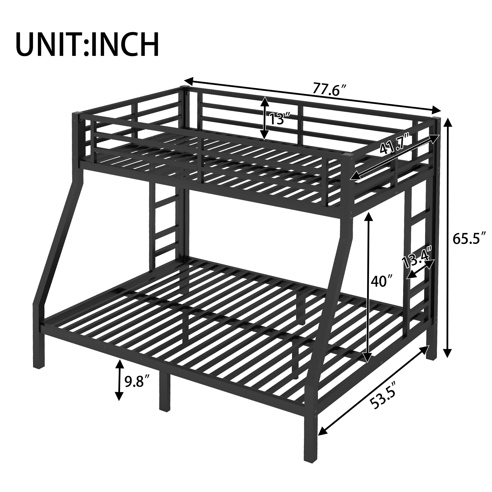 Metal Twin over Full Bunk Bed for Teens and Adults,Space Saving Noise Reduced No Box Spring Needed, Black