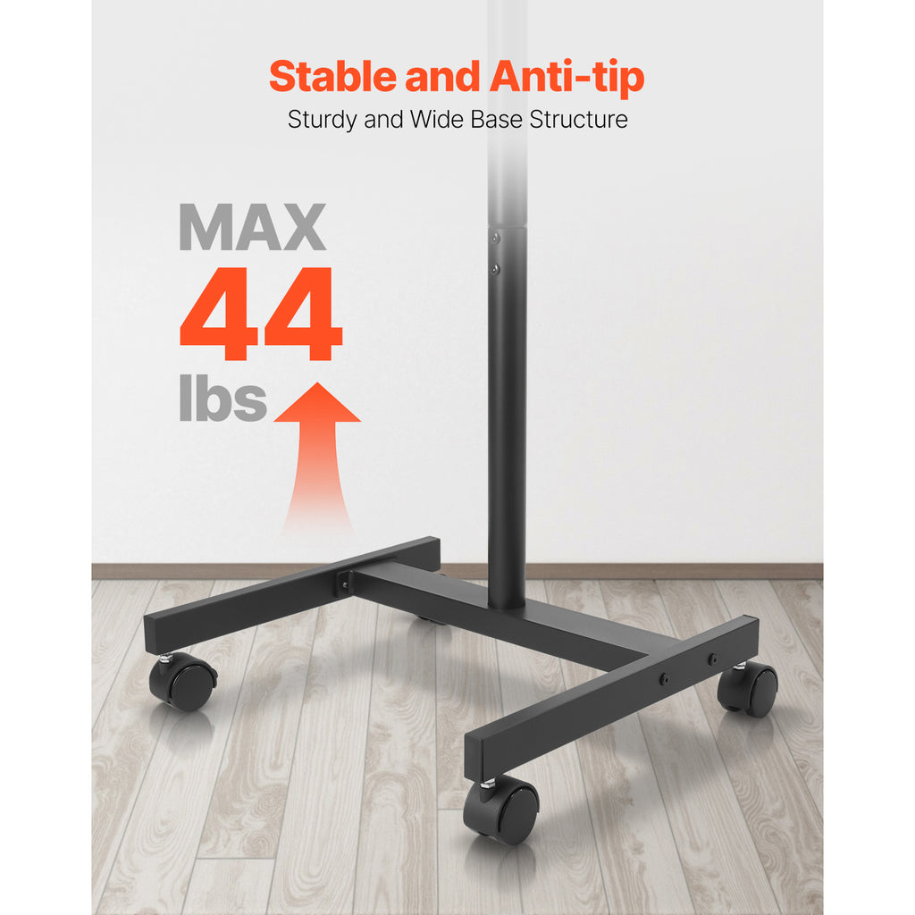 Rolling TV Stand, Mobile TV Cart for 17 55 Inch Screens, Portrait to Landscape, Portable TV Stand with Wheels Holds up to 44 lbs for Living Room, Bedroom, Office, Outdoor, Max VESA 200x200mm
