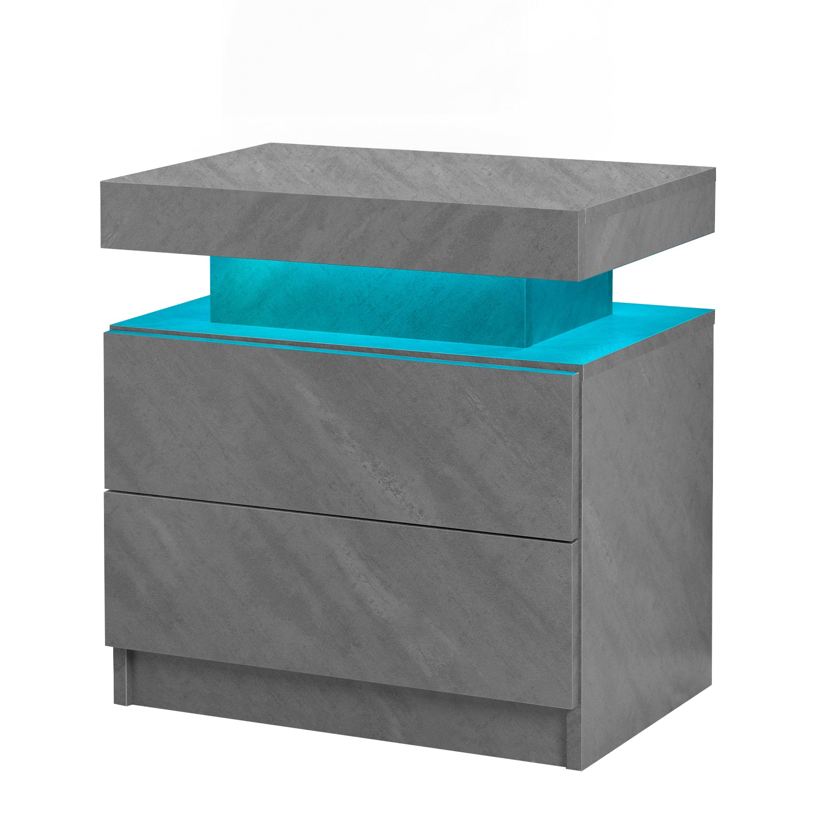 Nightstand LED Bedside Table Cabinet Lights Modern End Side with 2 Drawers for Bedroom Deep Gray