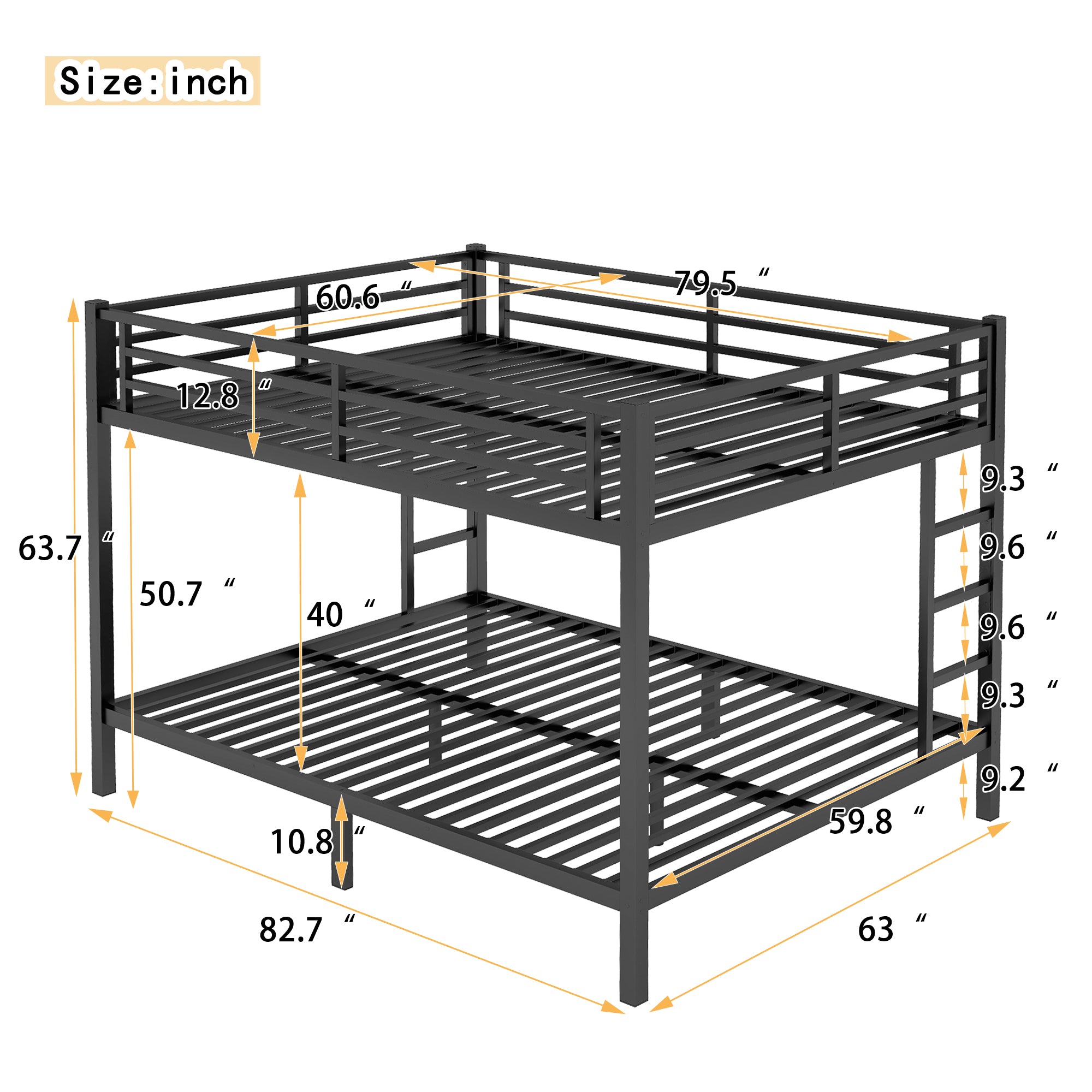 Metal Queen over Queen Bunk Bed for Teens and Adults,Space Saving Noise Reduced No Box Spring Needed, Black