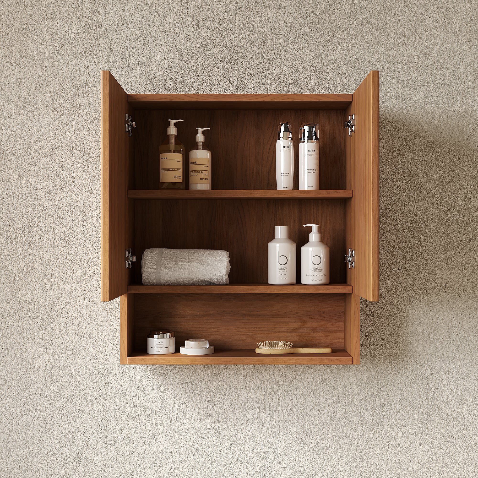 TOBI 26" Wall Mounted Striped Bathroom Cabinet, with Doors, Shelf and Open Storage Compartment Over The Toilet Storage Cabinet for Bathroom, Kitchen, Laundry Room, Brown Oak Woodgrain Color