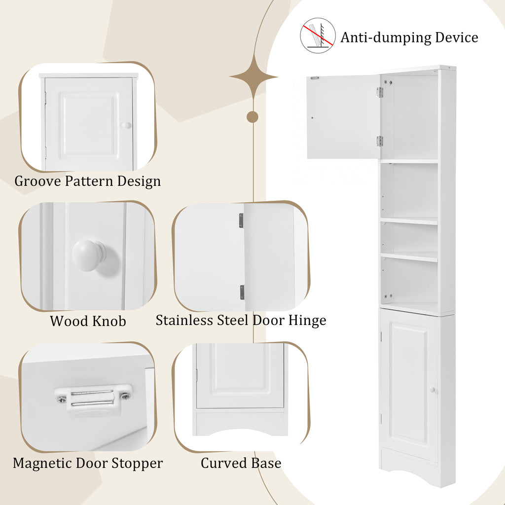 Multi Functional Corner Cabinet Tall Bathroom Storage Cabinet with Two Doors and Adjustable Shelves, Open Shelf, White Old Sku:WF294602AAK