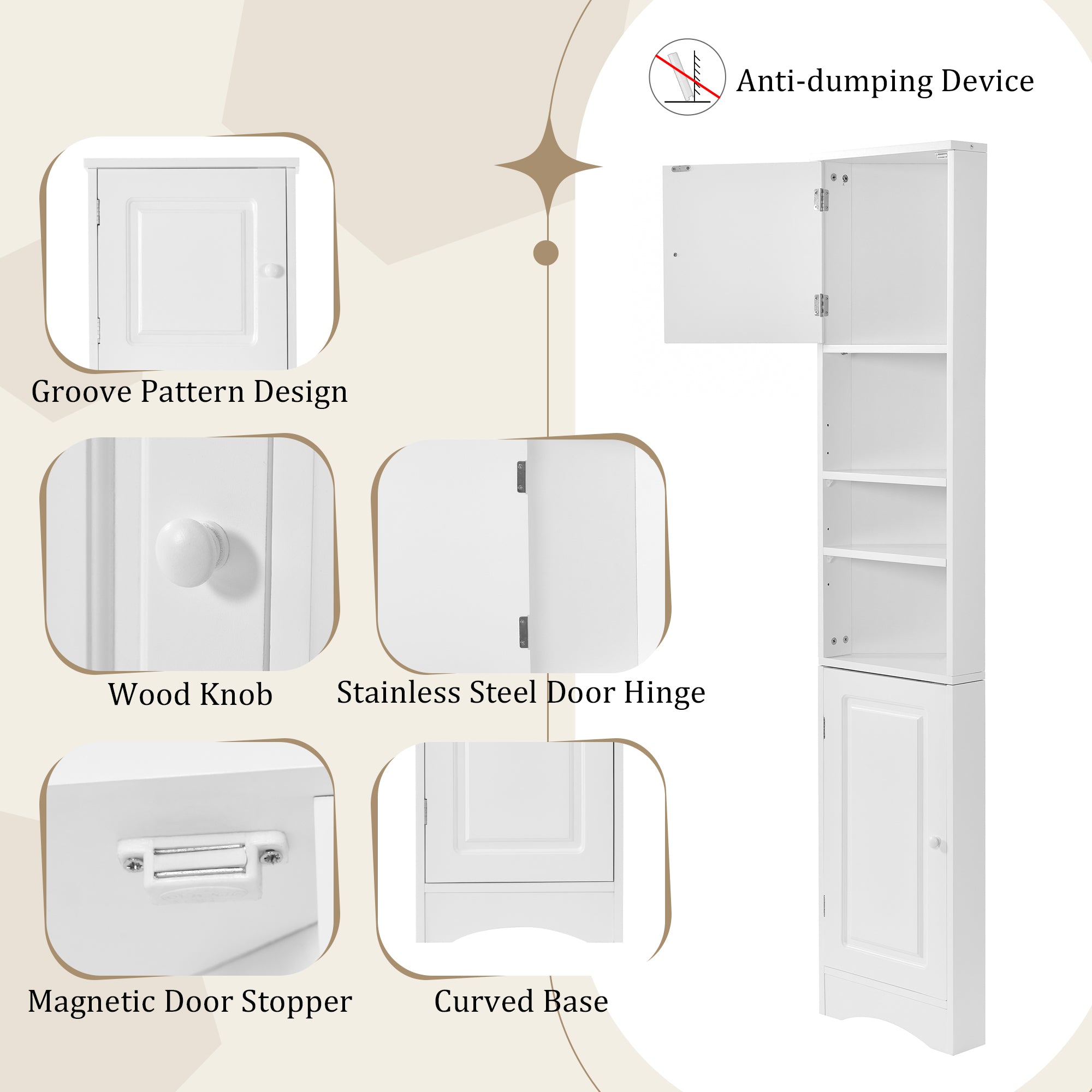 Multi Functional Corner Cabinet Tall Bathroom Storage Cabinet with Two Doors and Adjustable Shelves, Open Shelf, White Old Sku:WF294602AAK