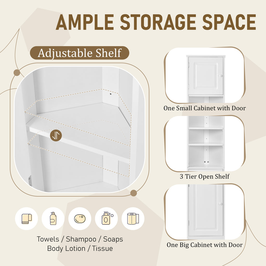 Multi Functional Corner Cabinet Tall Bathroom Storage Cabinet with Two Doors and Adjustable Shelves, Open Shelf, White Old Sku:WF294602AAK