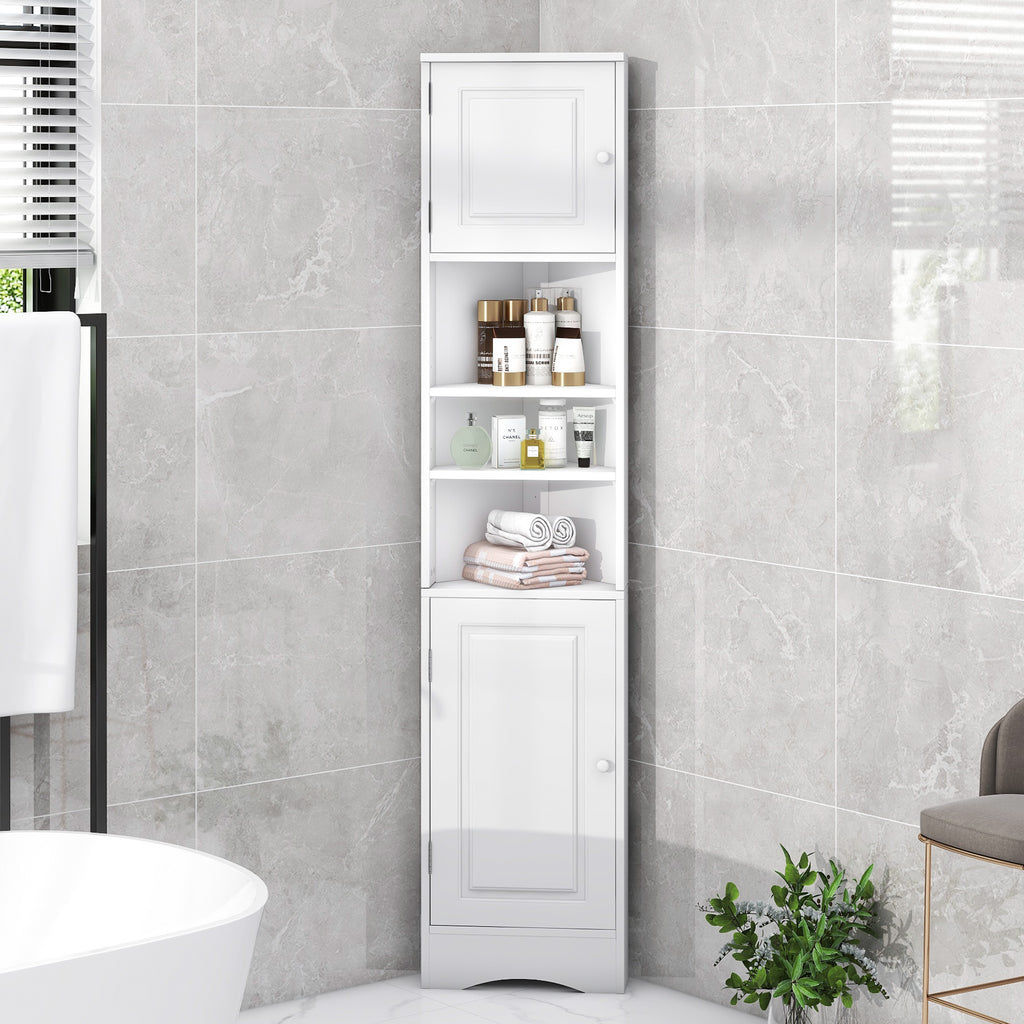 Multi Functional Corner Cabinet Tall Bathroom Storage Cabinet with Two Doors and Adjustable Shelves, Open Shelf, White Old Sku:WF294602AAK