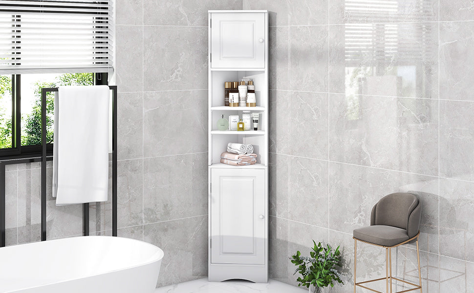 Multi Functional Corner Cabinet Tall Bathroom Storage Cabinet with Two Doors and Adjustable Shelves, Open Shelf, White Old Sku:WF294602AAK