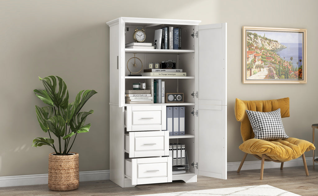 Tall and Wide Storage Cabinet with Doors for Bathroom Office, Three Drawers, White Old SKU: N725P331357K WF299285AAK
