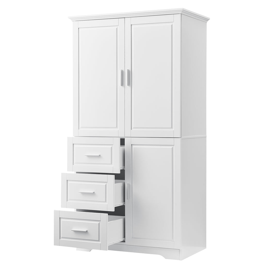 Tall and Wide Storage Cabinet with Doors for Bathroom Office, Three Drawers, White Old SKU: N725P331357K WF299285AAK