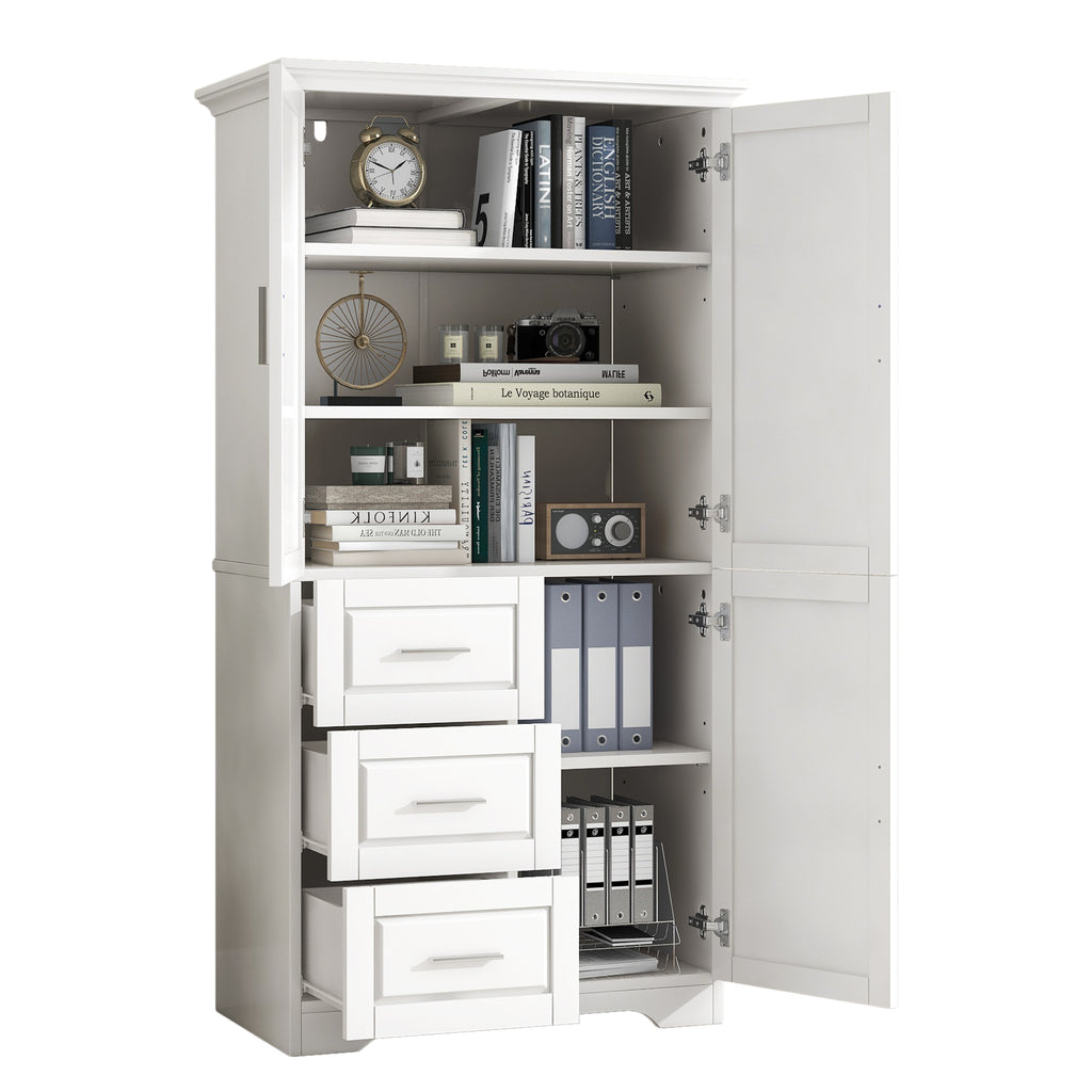 Tall and Wide Storage Cabinet with Doors for Bathroom Office, Three Drawers, White Old SKU: N725P331357K WF299285AAK