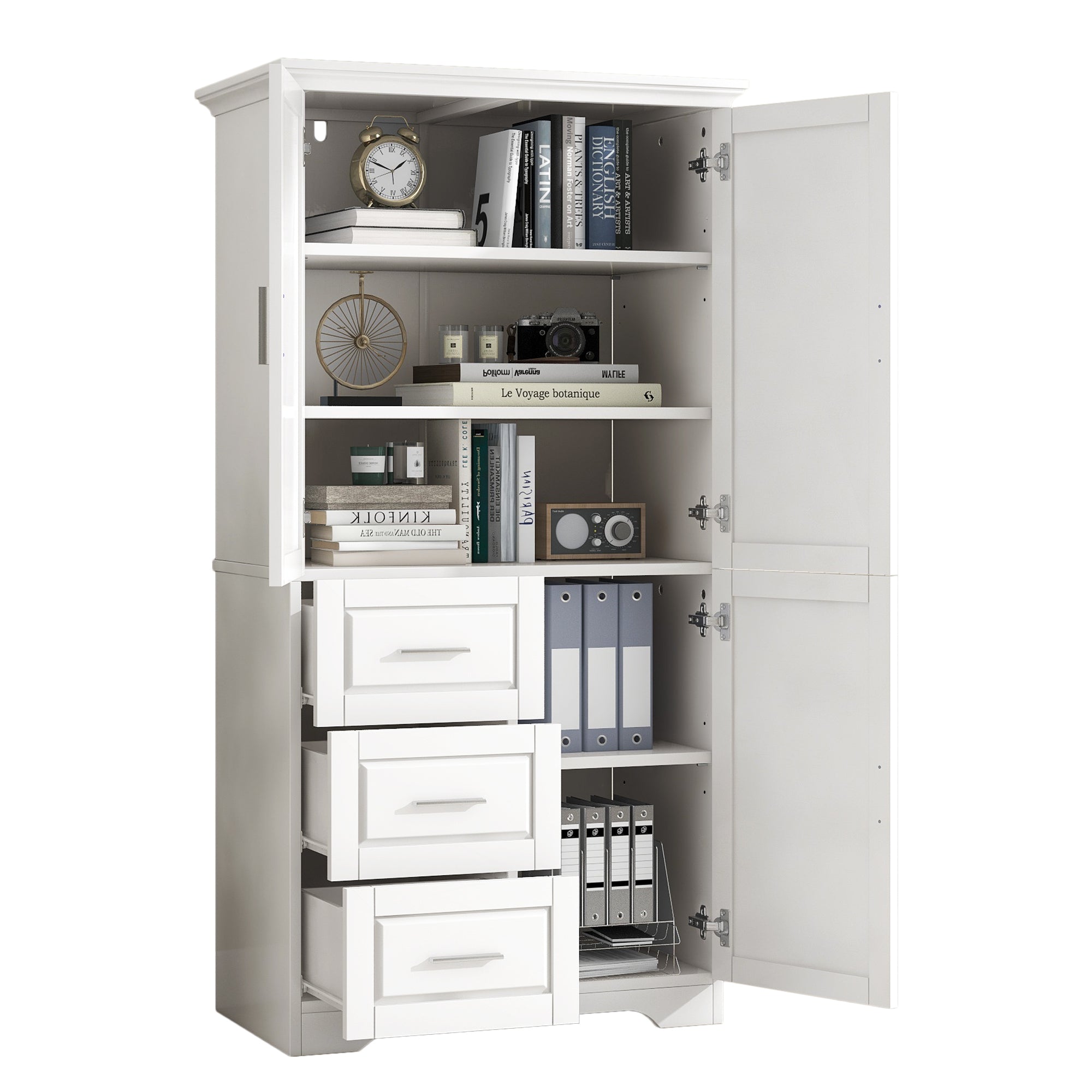 Tall and Wide Storage Cabinet with Doors for Bathroom Office, Three Drawers, White Old SKU: N725P331357K WF299285AAK