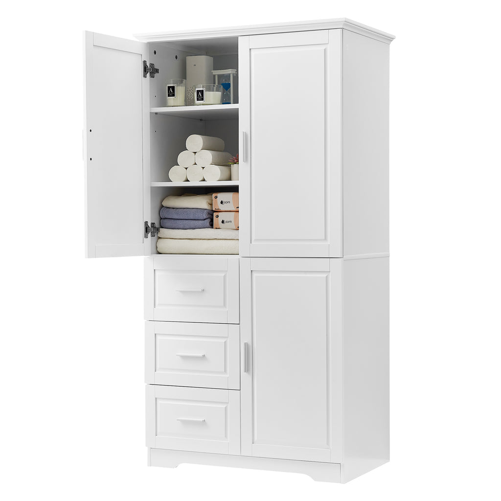 Tall and Wide Storage Cabinet with Doors for Bathroom Office, Three Drawers, White Old SKU: N725P331357K WF299285AAK