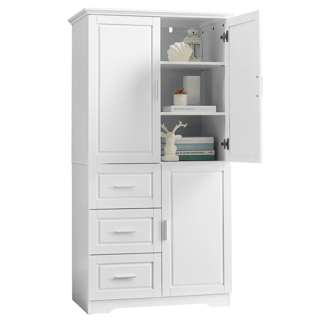 Tall and Wide Storage Cabinet with Doors for Bathroom Office, Three Drawers, White Old SKU: N725P331357K WF299285AAK