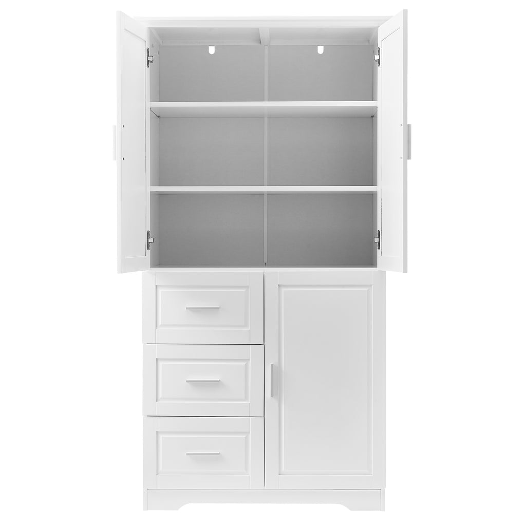 Tall and Wide Storage Cabinet with Doors for Bathroom Office, Three Drawers, White Old SKU: N725P331357K WF299285AAK