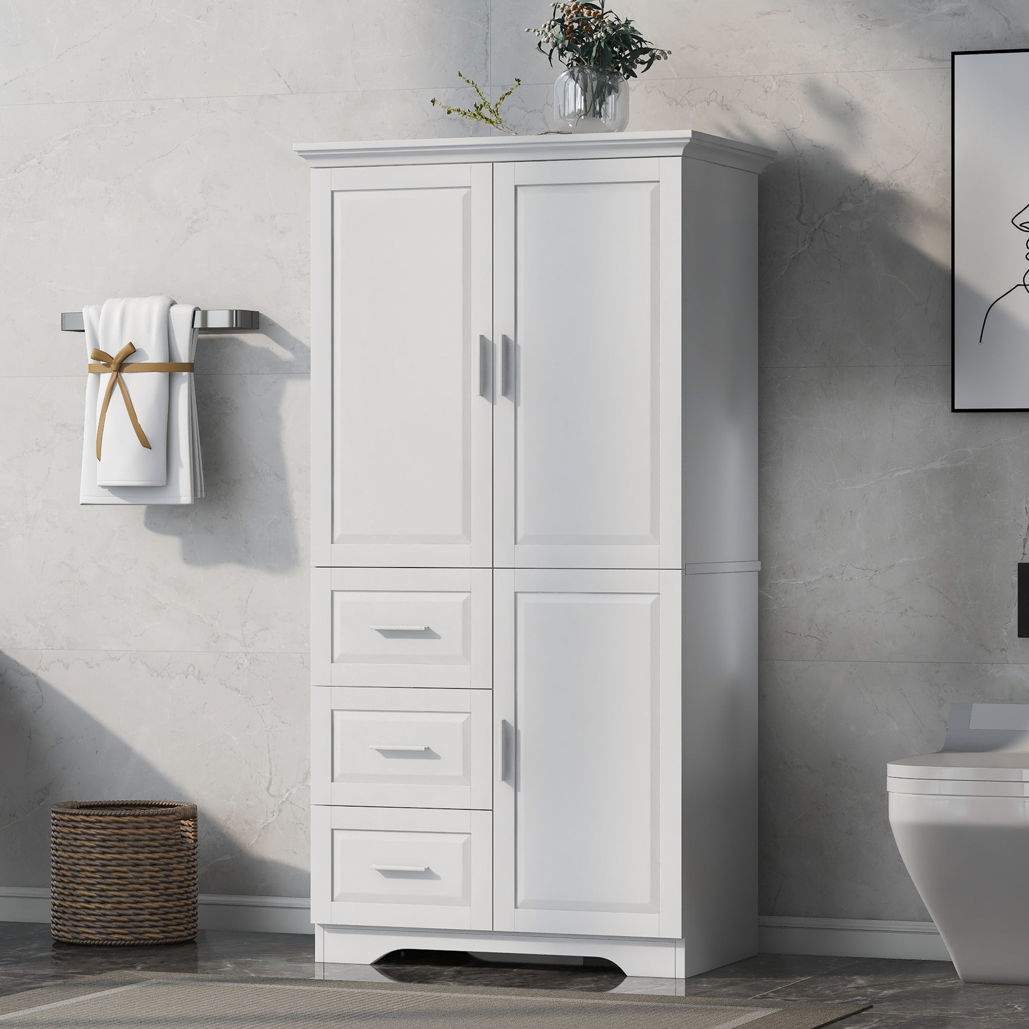 Tall and Wide Storage Cabinet with Doors for Bathroom Office, Three Drawers, White Old SKU: N725P331357K WF299285AAK
