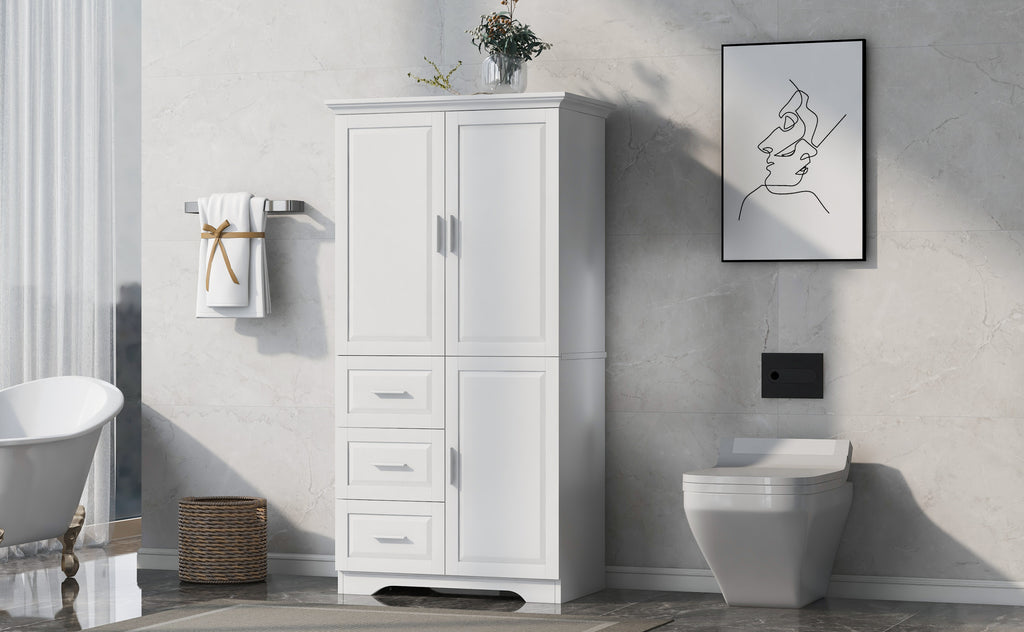 Tall and Wide Storage Cabinet with Doors for Bathroom Office, Three Drawers, White Old SKU: N725P331357K WF299285AAK