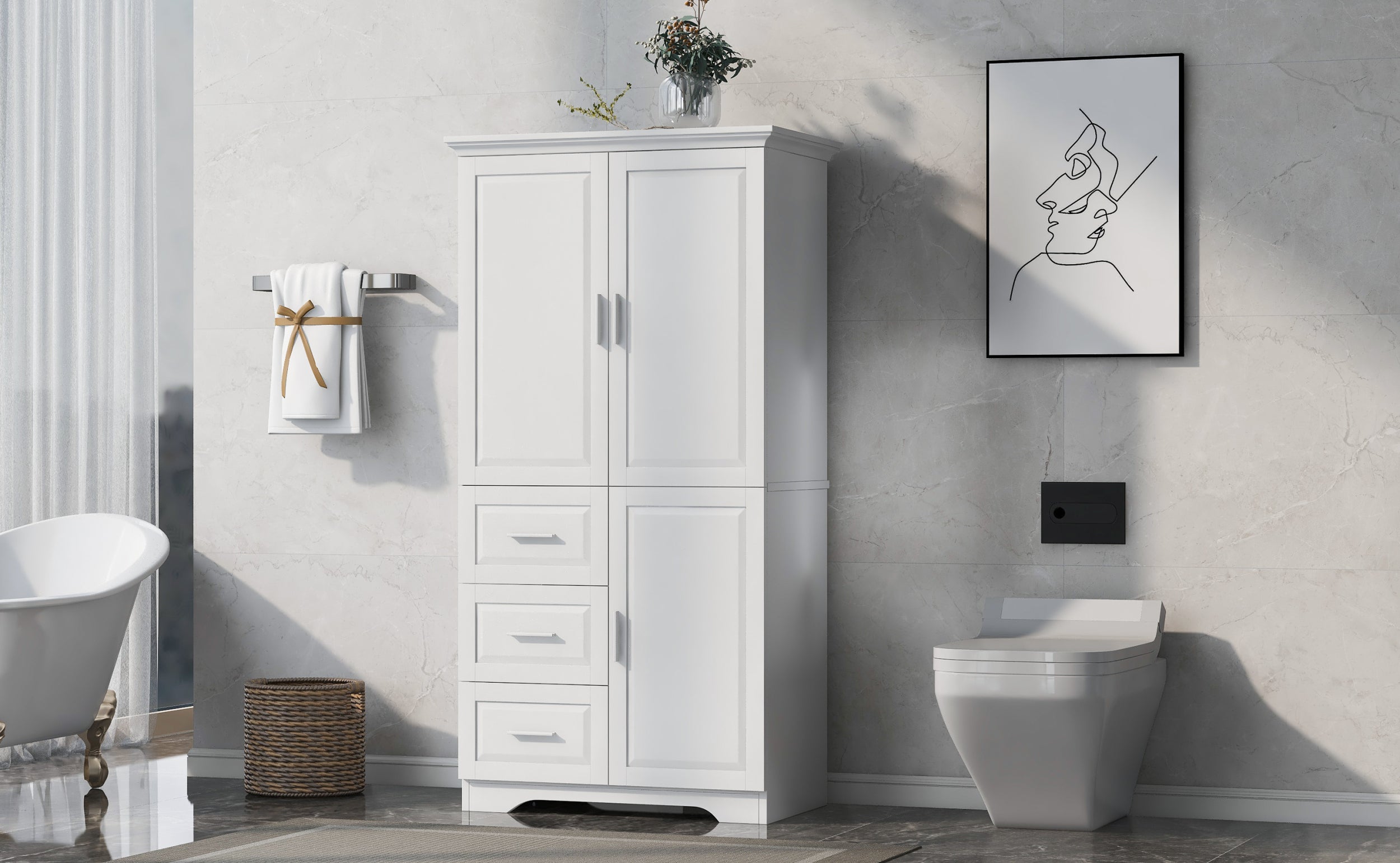 Tall and Wide Storage Cabinet with Doors for Bathroom Office, Three Drawers, White Old SKU: N725P331357K WF299285AAK