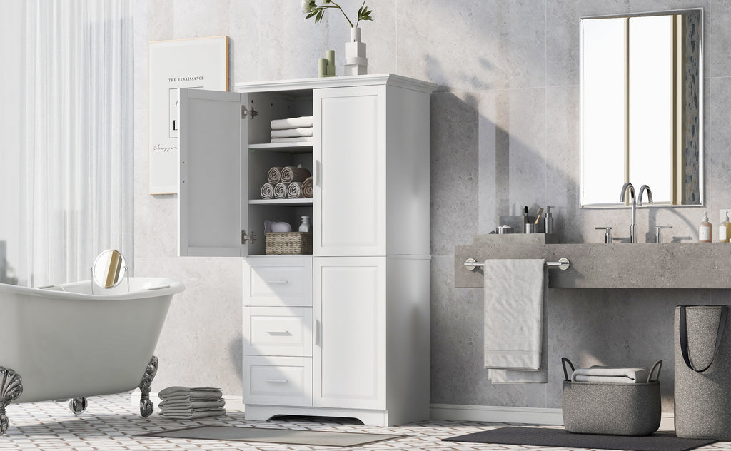 Tall and Wide Storage Cabinet with Doors for Bathroom Office, Three Drawers, White Old SKU: N725P331357K WF299285AAK