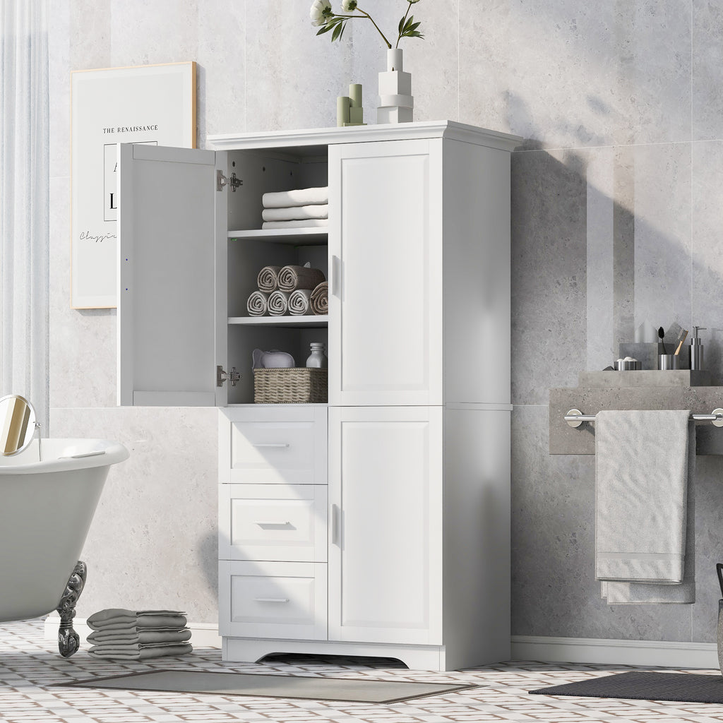 Tall and Wide Storage Cabinet with Doors for Bathroom Office, Three Drawers, White Old SKU: N725P331357K WF299285AAK