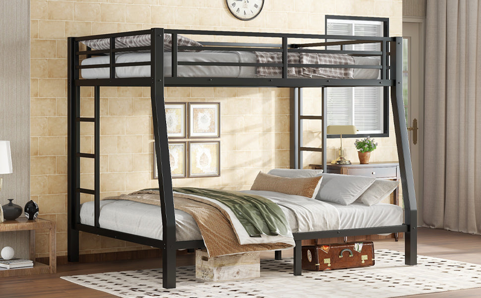 Metal Full XL over Queen Bunk Bed for Teens and Adults,Space Saving Noise Reduced No Box Spring Needed,Black