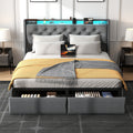Full Size Bed Frame with Storage Headboard, RGB LED Light & USB Charging Station Grey