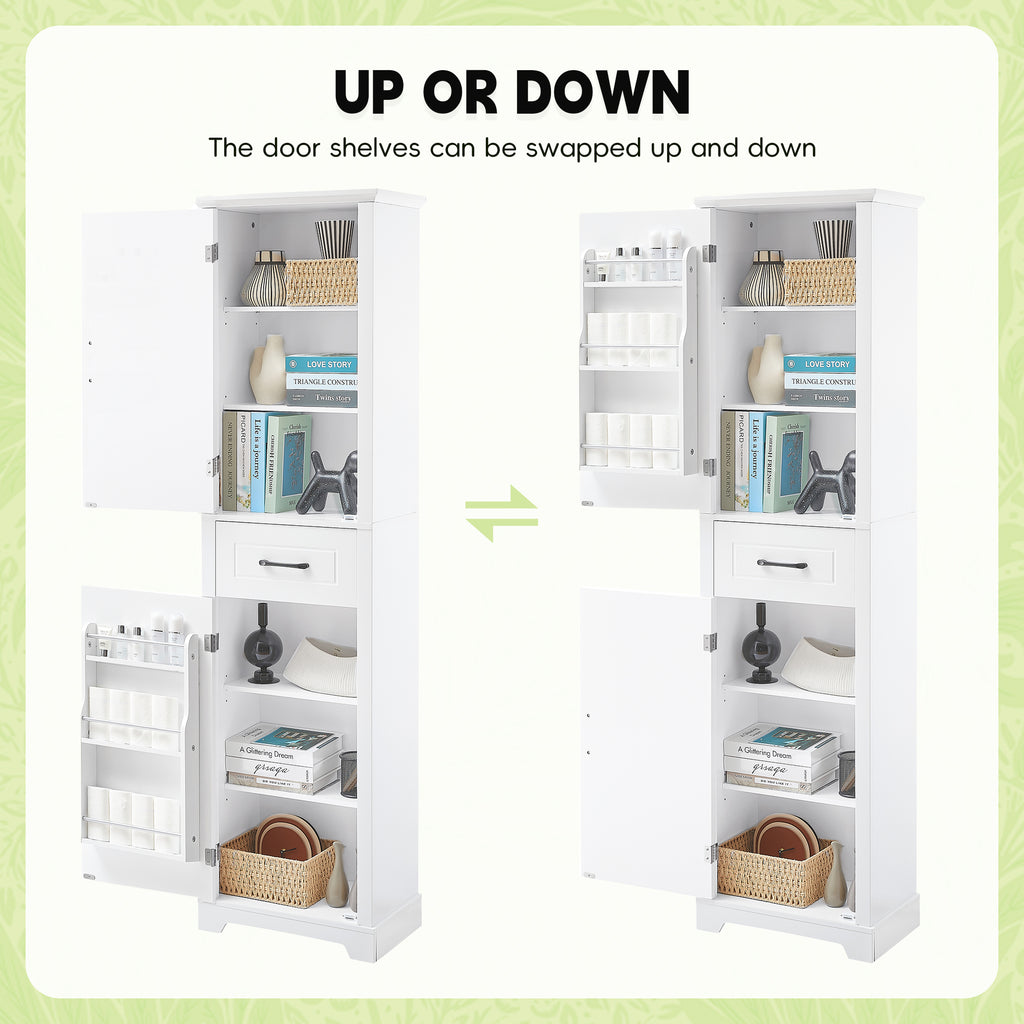 Tall Bathroom Storage Cabinet, Freestanding Storage Cabinet with Two Doors and Adjustable Shelves, Door Shelve Design, MDF Board with Painted Finish, White